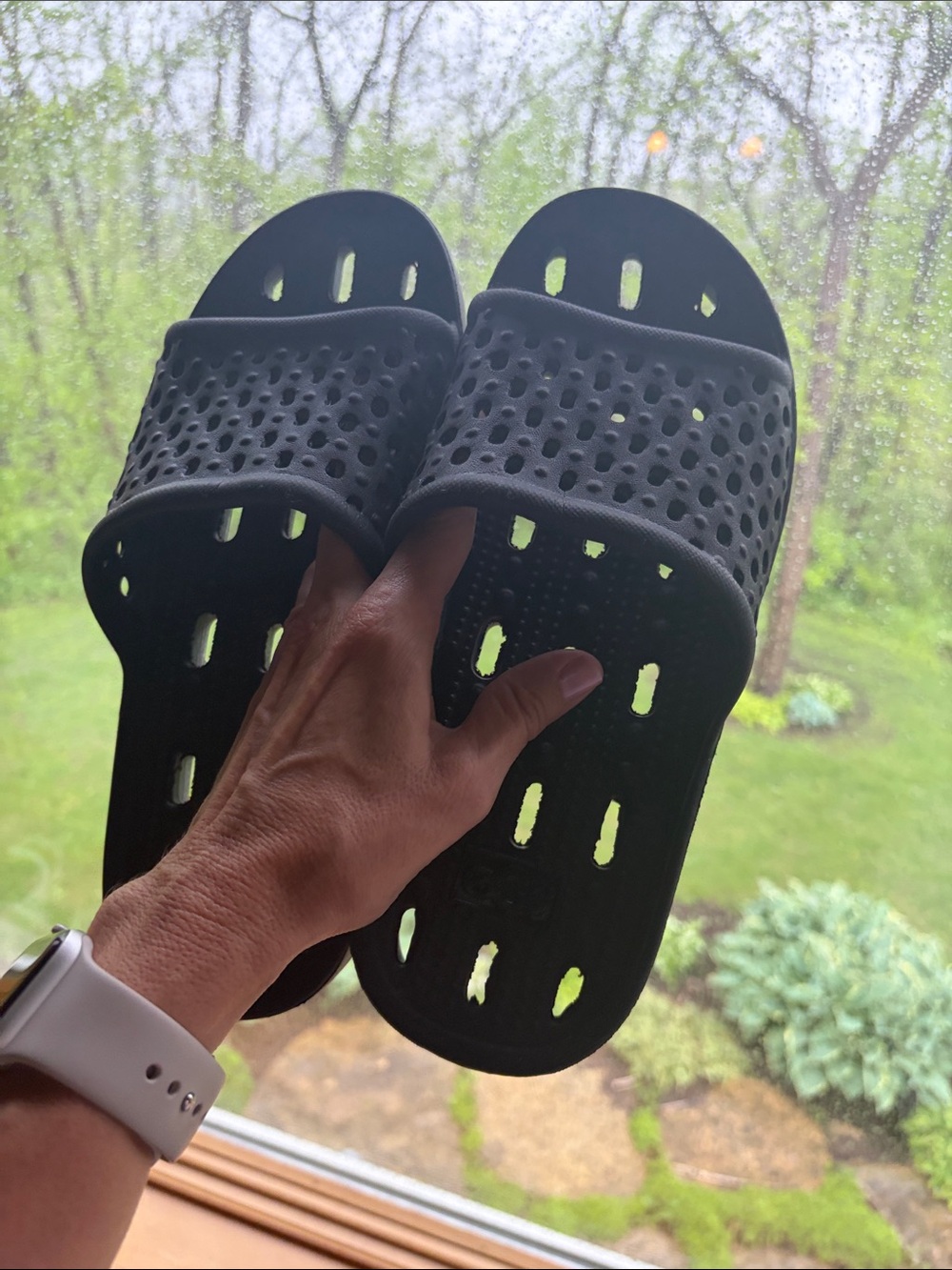 Men's Black Slide Sandals with Perforated Strap